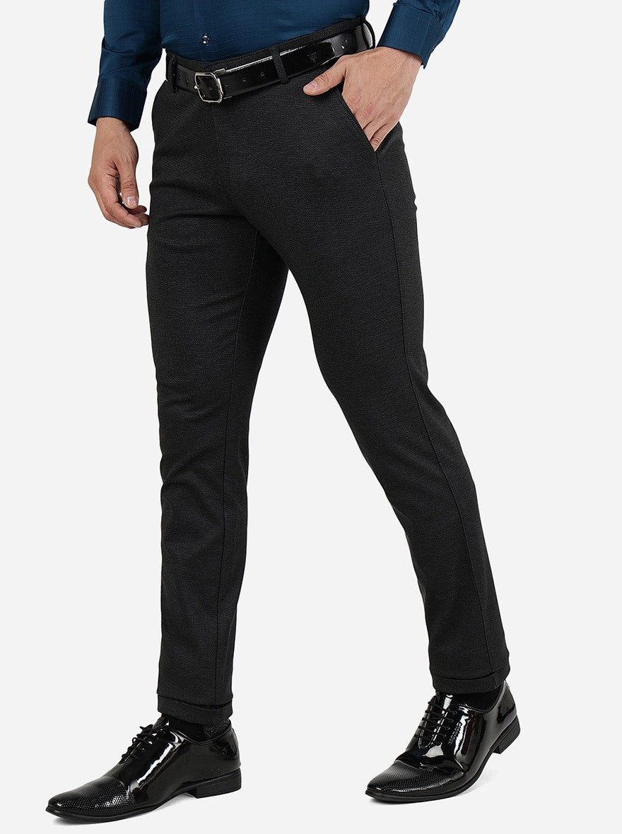 Black Solid Slim Fit Club Wear Trouser | JB Studio