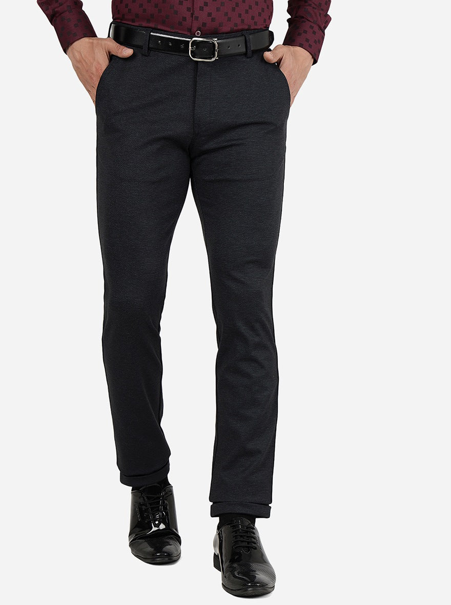 Navy Blue Solid Slim Fit Club Wear Trouser | JB Studio