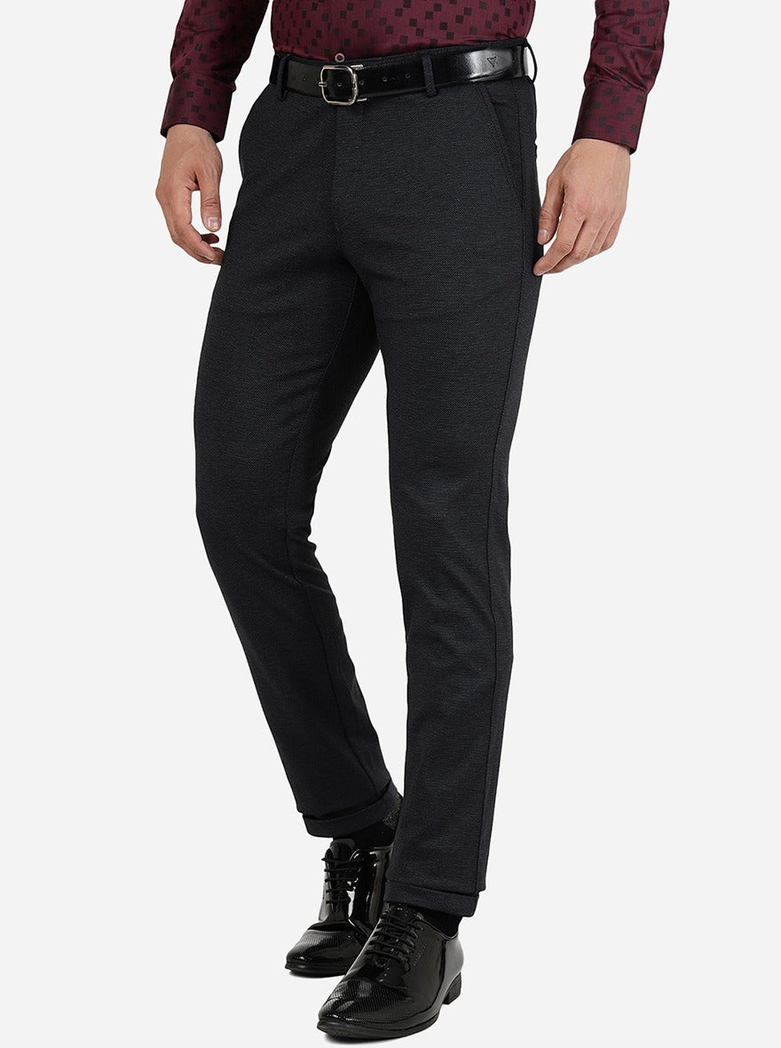 Navy Blue Solid Slim Fit Club Wear Trouser | JB Studio