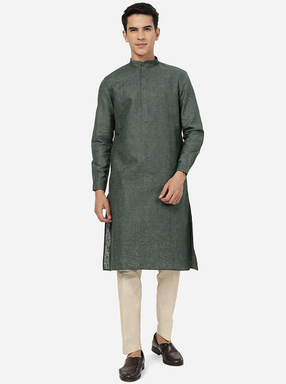 Dark Green Solid Regular Fit Modi Kurta | JadeBlue