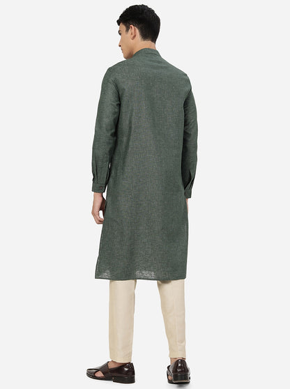 Dark Green Solid Regular Fit Modi Kurta | JadeBlue