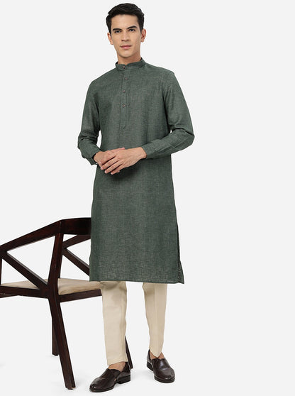 Dark Green Solid Regular Fit Modi Kurta | JadeBlue