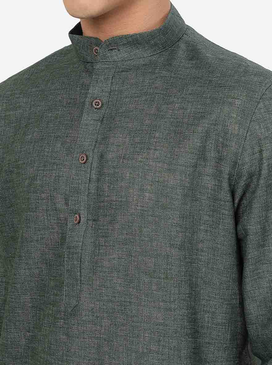 Dark Green Solid Regular Fit Modi Kurta | JadeBlue