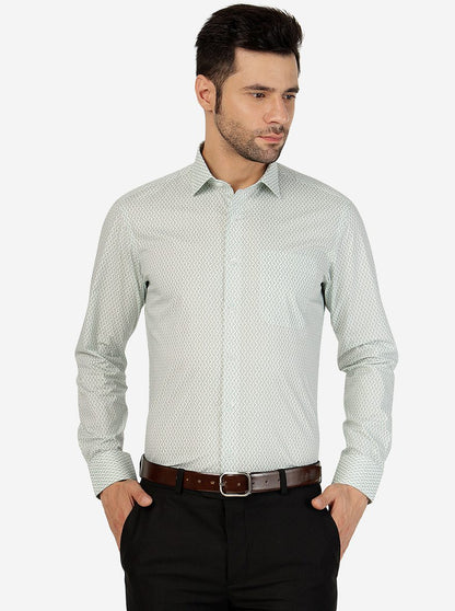Green Printed Slim Fit Formal Shirt | Metal