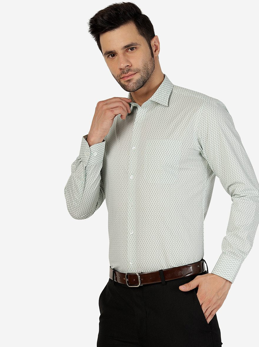 Green Printed Slim Fit Formal Shirt | Metal
