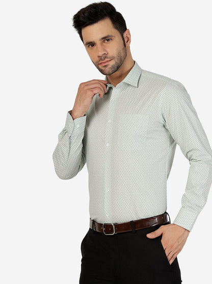 Green Printed Slim Fit Formal Shirt | Metal