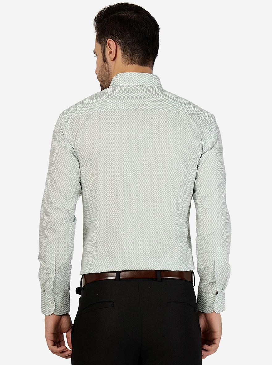 Green Printed Slim Fit Formal Shirt | Metal