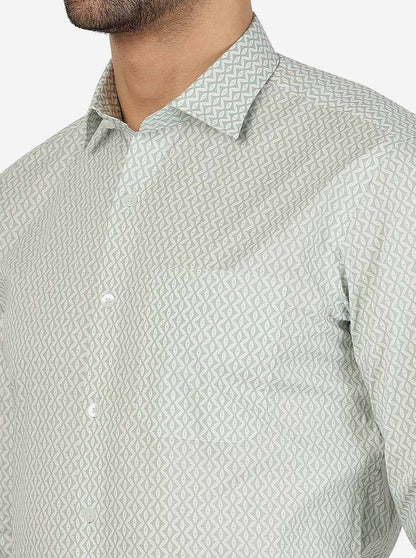Green Printed Slim Fit Formal Shirt | Metal