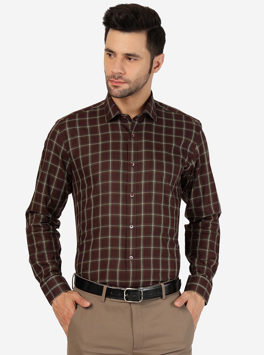 Maroon Checked Regular Fit Formal Shirt | JadeBlue
