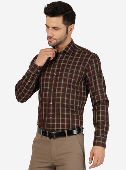 Maroon Checked Regular Fit Formal Shirt | JadeBlue