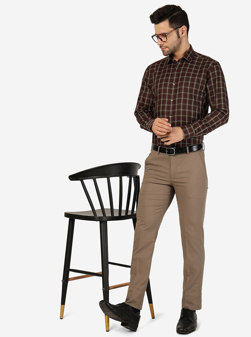 Maroon Checked Regular Fit Formal Shirt | JadeBlue