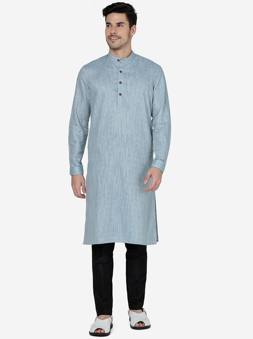 Piegeon Grey Solid Regular Fit Modi Kurta | JadeBlue