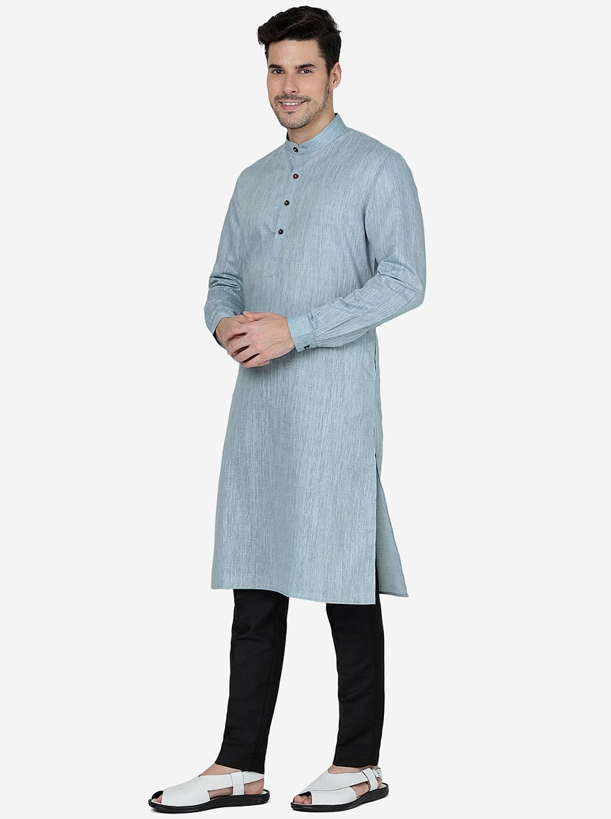Piegeon Grey Solid Regular Fit Modi Kurta | JadeBlue