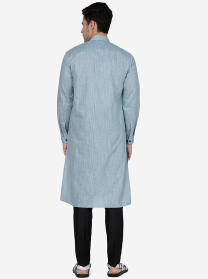 Piegeon Grey Solid Regular Fit Modi Kurta | JadeBlue