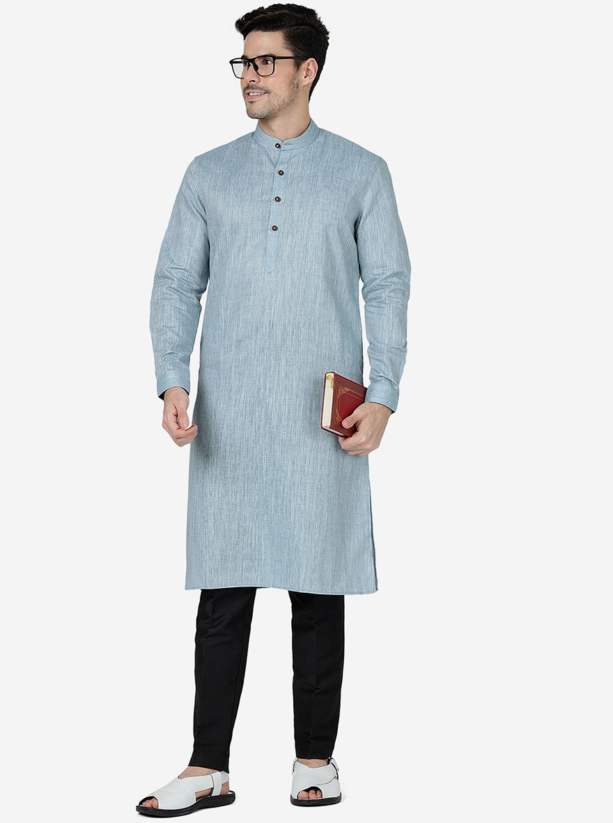 Piegeon Grey Solid Regular Fit Modi Kurta | JadeBlue