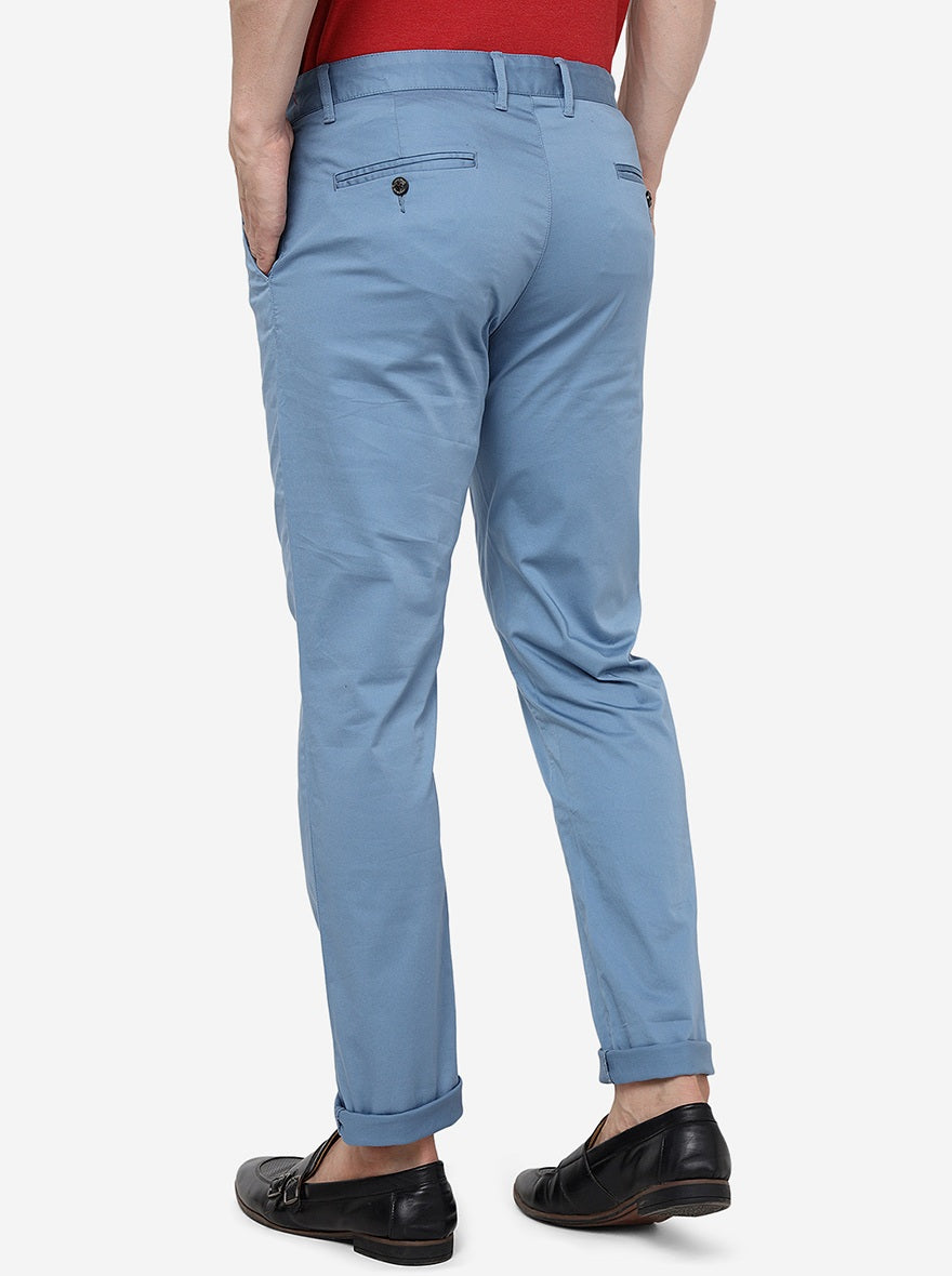 Sky Blue Solid Uno Fit Casual Trouser | JadeBlue