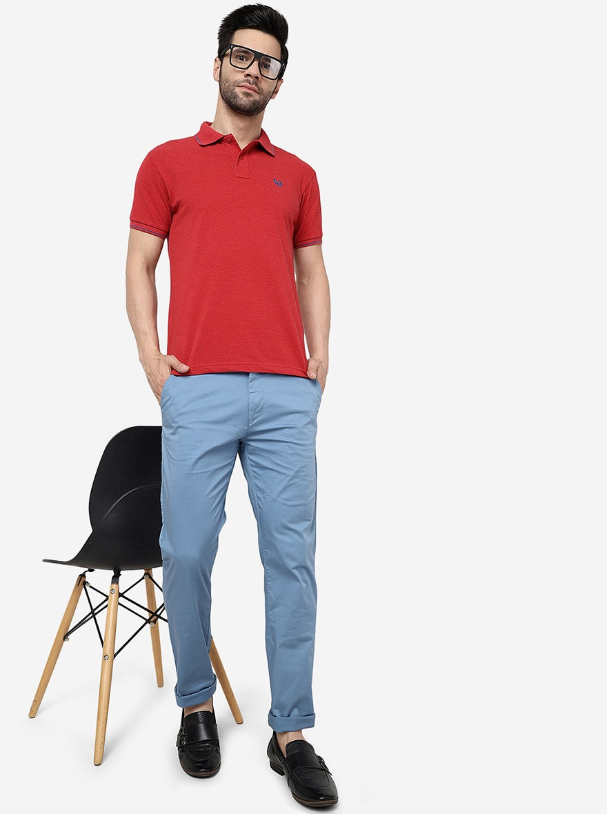 Sky Blue Solid Uno Fit Casual Trouser | JadeBlue
