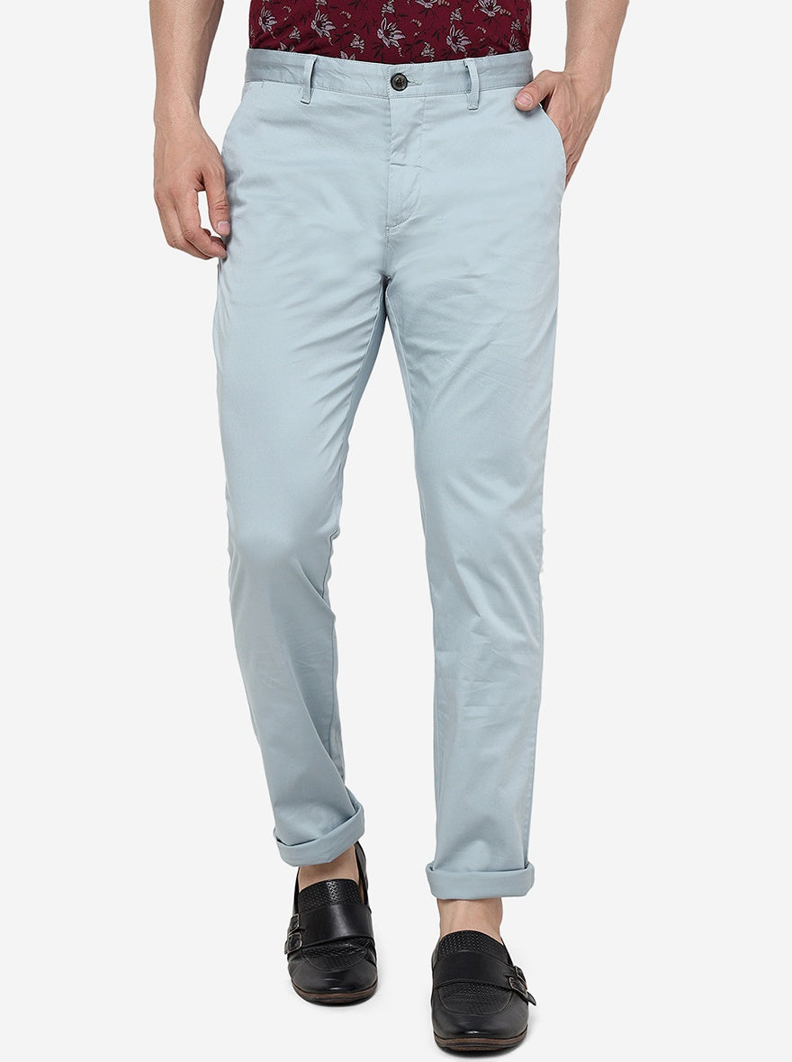 Light Blue Solid Uno Fit Casual Trouser | JadeBlue