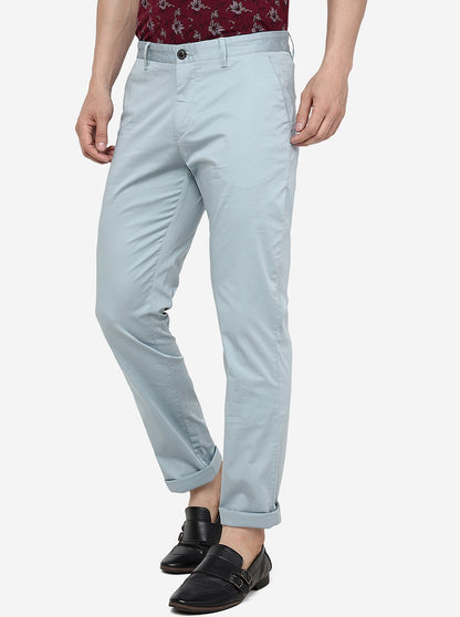 Light Blue Solid Uno Fit Casual Trouser | JadeBlue