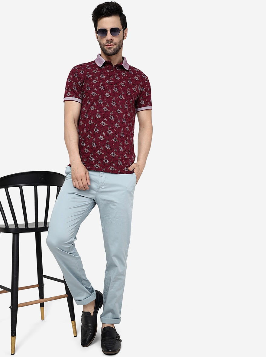 Light Blue Solid Uno Fit Casual Trouser | JadeBlue