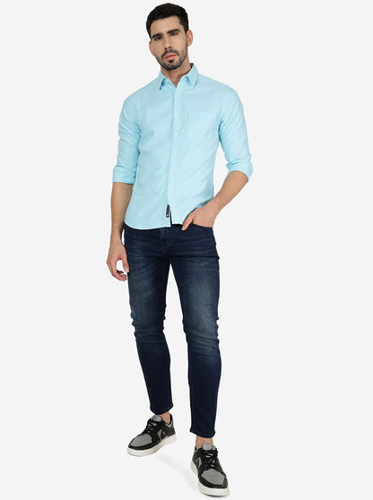Sky Blue Solid Slim Fit Casual Shirt | Greenfibre