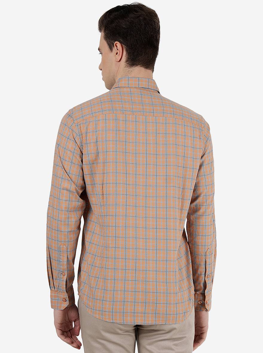Orange Checked Slim Fit Semi Casual Shirt | Greenfibre