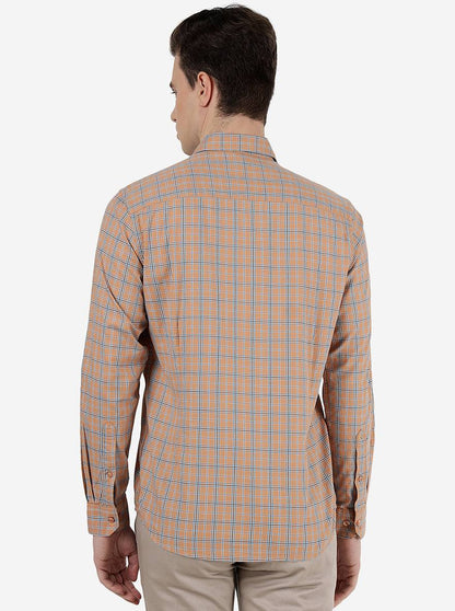 Orange Checked Slim Fit Semi Casual Shirt | Greenfibre