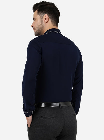 Navy Blue Solid Slim Fit Party Wear Shirt | JB Studio