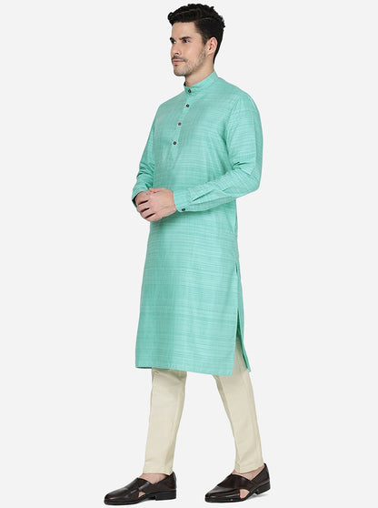 Aqua Blue Solid Regular Fit Modi Kurta | JadeBlue