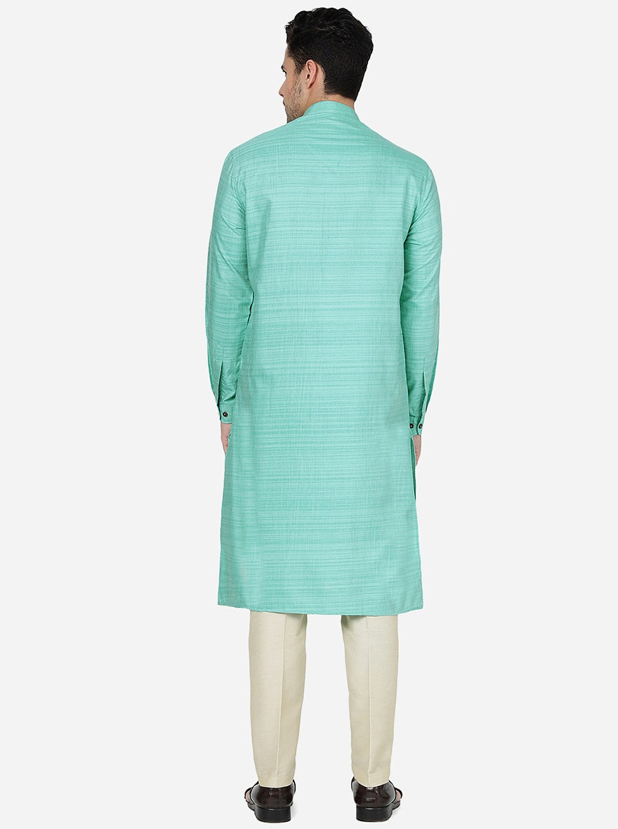 Aqua Blue Solid Regular Fit Modi Kurta | JadeBlue