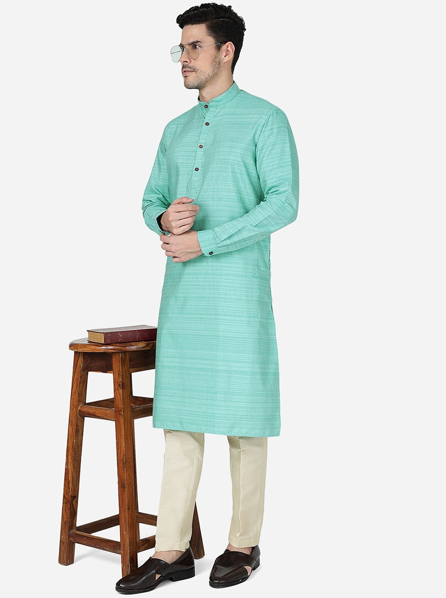 Aqua Blue Solid Regular Fit Modi Kurta | JadeBlue