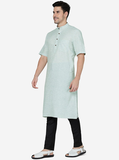 Mahendi Green Solid Regular Fit Modi Kurta | JadeBlue