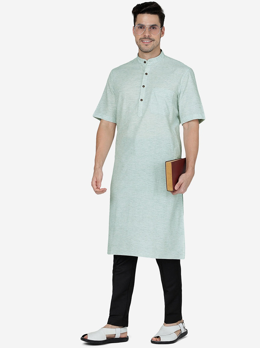 Mahendi Green Solid Regular Fit Modi Kurta | JadeBlue