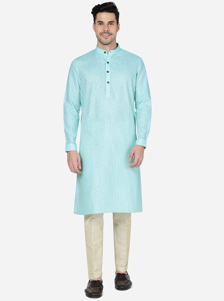 Sea Blue Solid Regular Fit Modi Kurta | JadeBlue