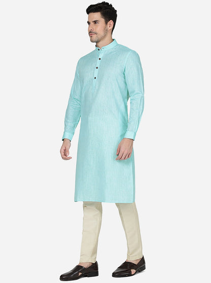 Sea Blue Solid Regular Fit Modi Kurta | JadeBlue