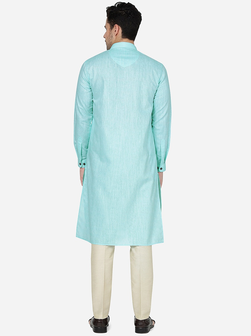 Sea Blue Solid Regular Fit Modi Kurta | JadeBlue