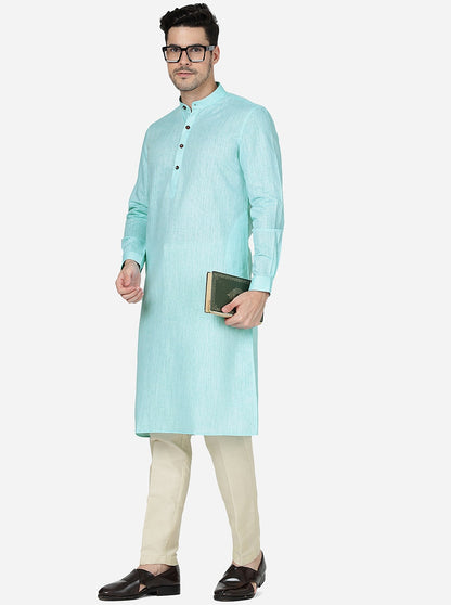 Sea Blue Solid Regular Fit Modi Kurta | JadeBlue