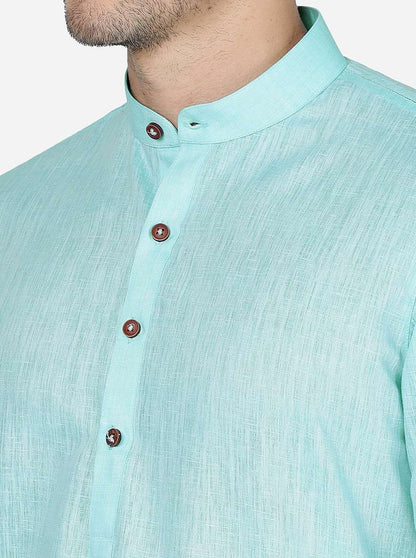 Sea Blue Solid Regular Fit Modi Kurta | JadeBlue