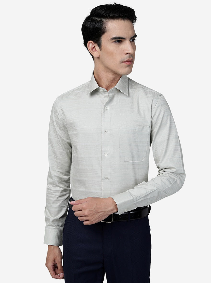 Green Striped Slim Fit Formal Shirt | JadeBlue Youth