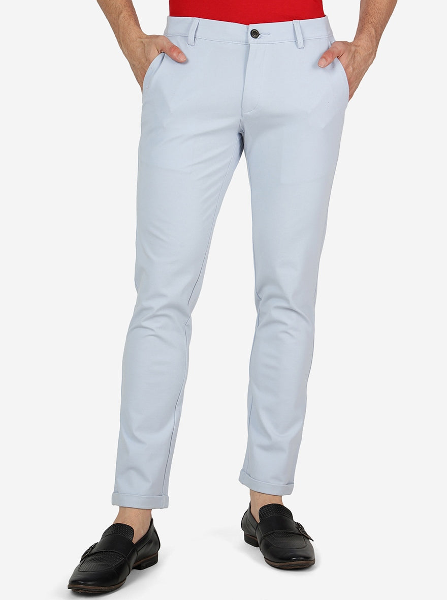 Light Blue Solid Venice Fit Casual Trouser | JadeBlue