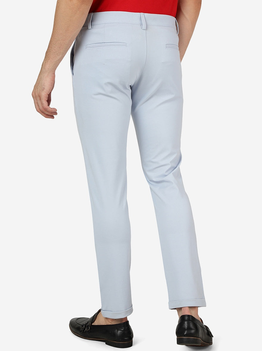 Light Blue Solid Venice Fit Casual Trouser | JadeBlue