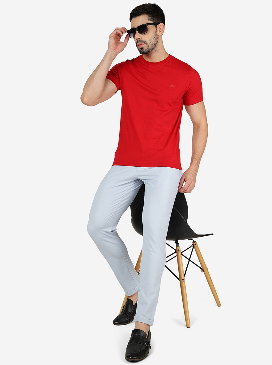 Light Blue Solid Venice Fit Casual Trouser | JadeBlue