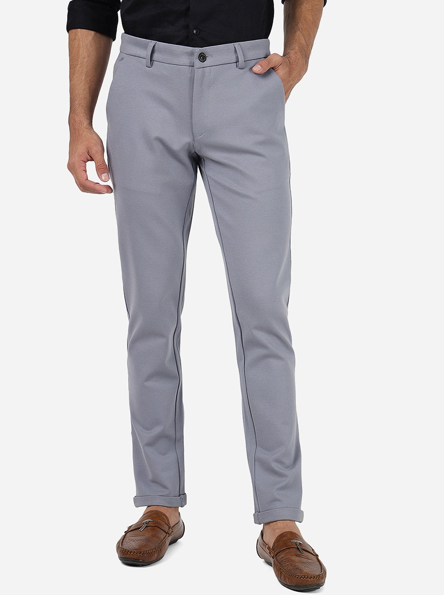 Light Grey Solid Venice Fit Casual Trouser | JadeBlue