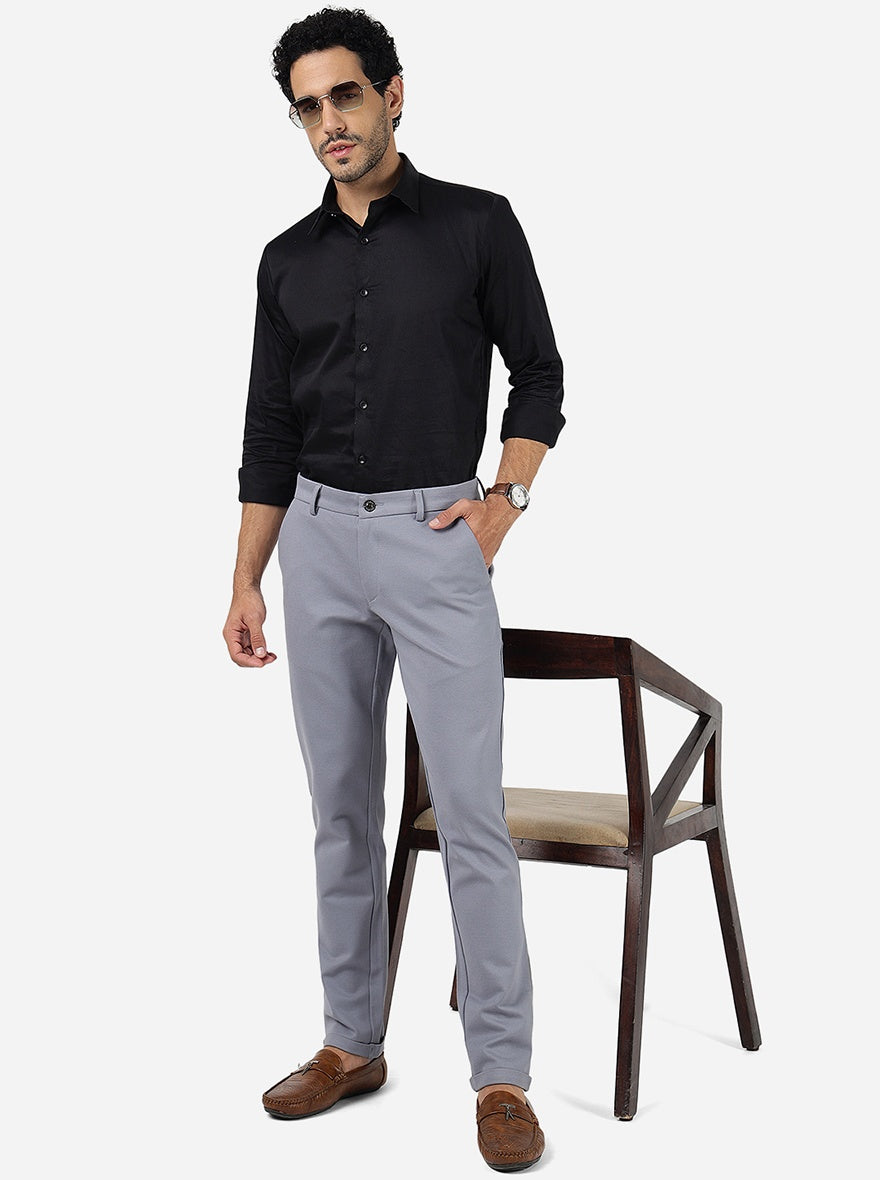 Light Grey Solid Venice Fit Casual Trouser | JadeBlue