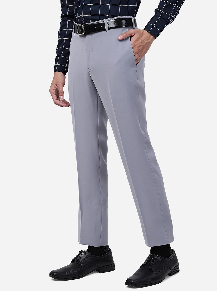 Light Grey Solid Slim Fit Formal Trouser | JB Studio