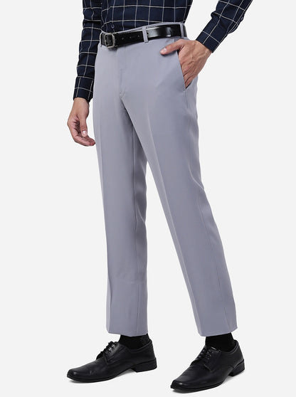 Light Grey Solid Slim Fit Formal Trouser | JB Studio