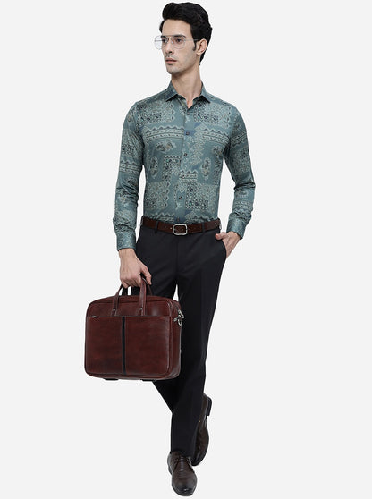 Green Printed Slim Fit Party Wear Shirt | JB Studio