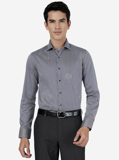 Blue Printed Slim Fit Party Wear Shirt | JB Studio