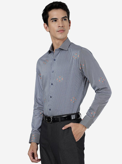 Blue Printed Slim Fit Party Wear Shirt | JB Studio