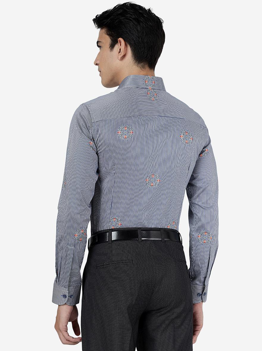 Blue Printed Slim Fit Party Wear Shirt | JB Studio